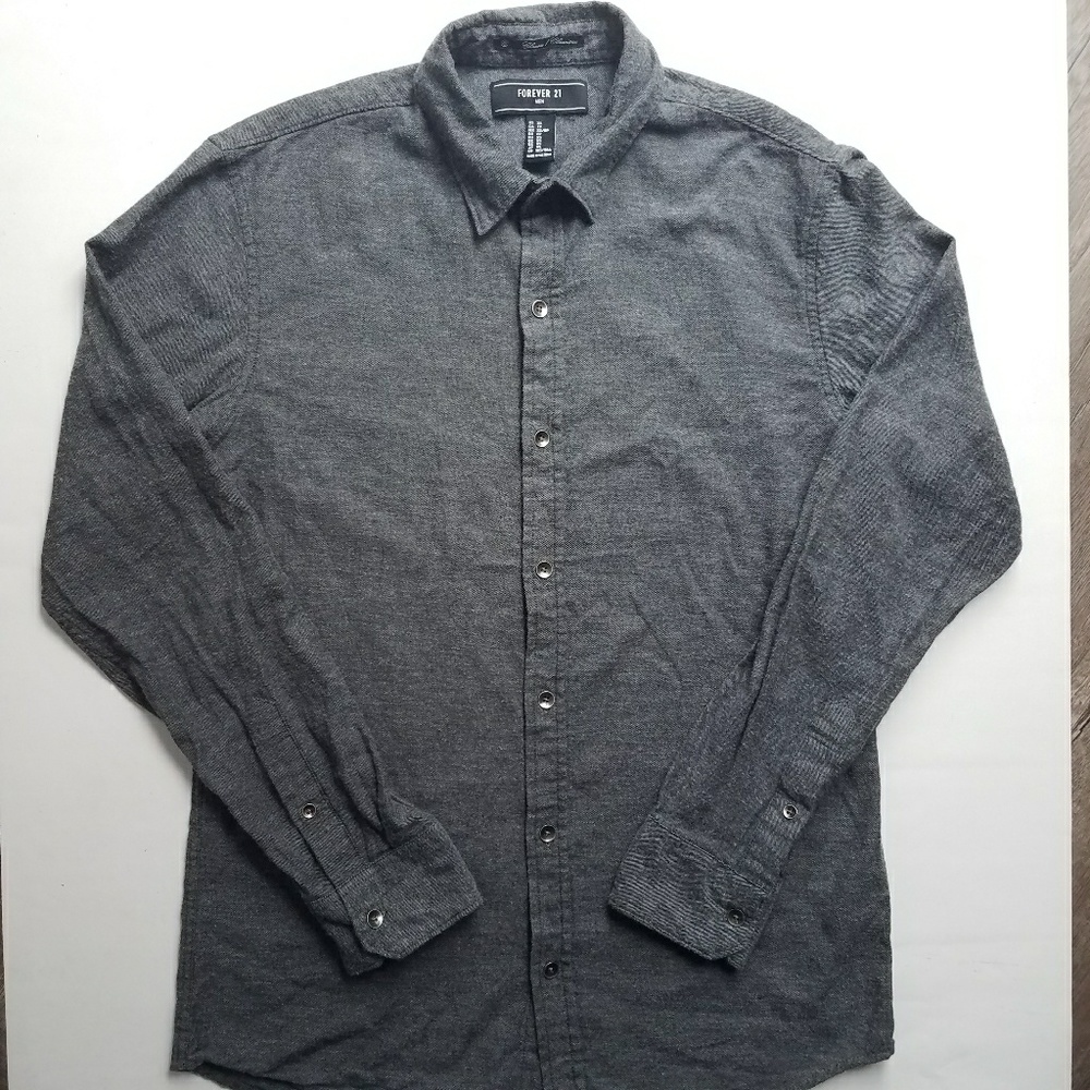 Forever 21 mens long sleeve grey button up shirt